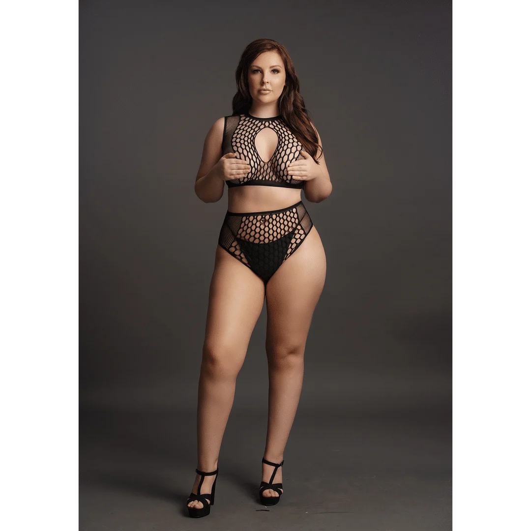 Conjunto de lencería con detalles de rejilla y abertura frontal para un look sensual con curvas - LIN - Imagen 16