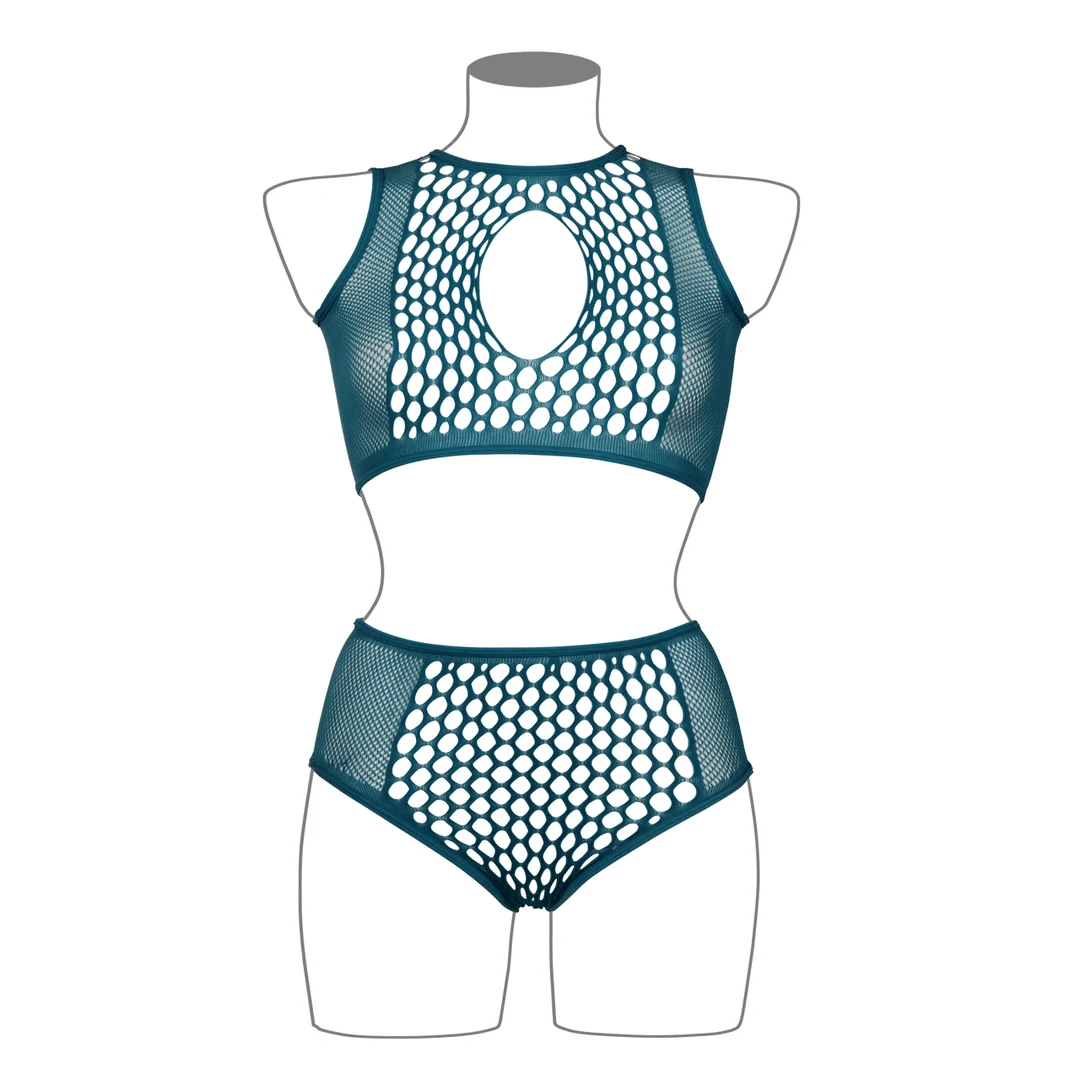 Conjunto de lencería con detalles de rejilla y abertura frontal para un look sensual con curvas - LIN - Imagen 12
