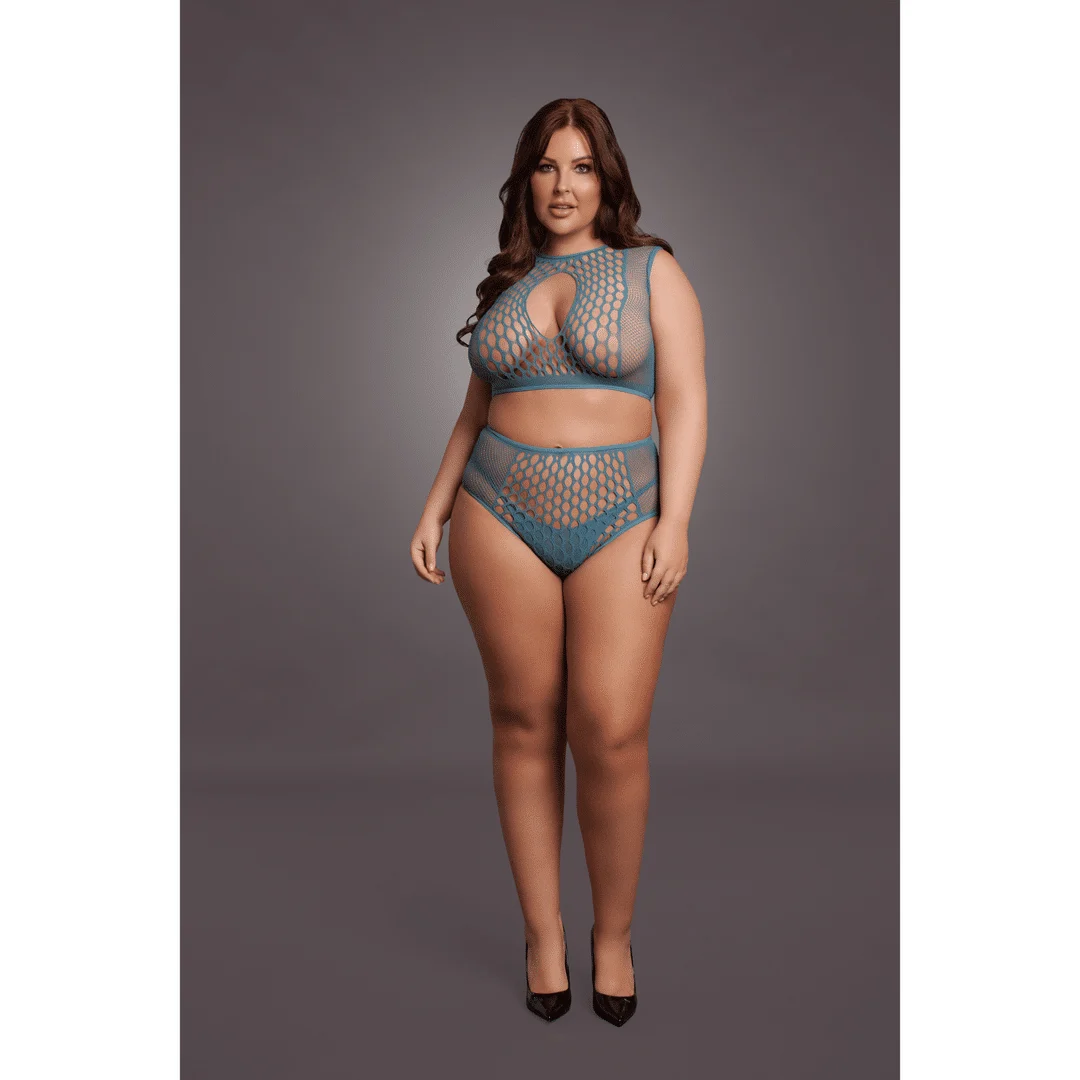Conjunto de lencería con detalles de rejilla y abertura frontal para un look sensual con curvas - LIN - Imagen 10