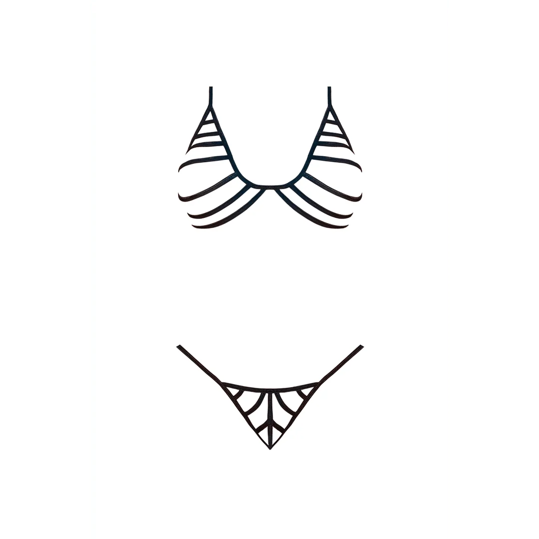 Conjunto negro de sujetador y tanga con tiras - Imagen 10