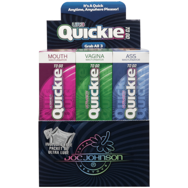 Masturbadores Doc Johnson ULTRASKYN Quickies To Go, expositor con 12 unidades