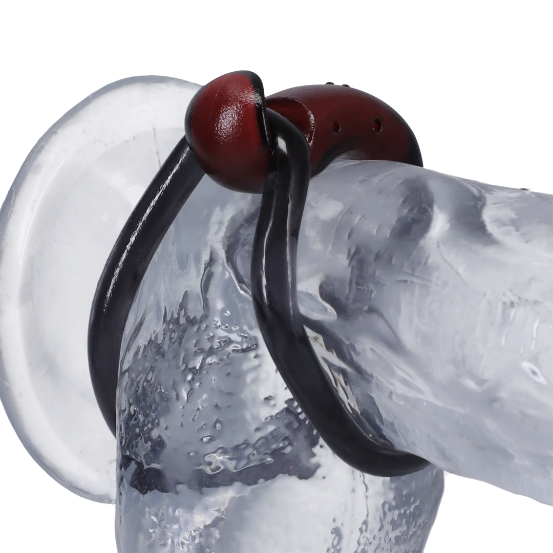 Anillo para el pene sin vibración con práctico diseño de cierre y lazo – Negro/Rojo - Imagen 5