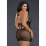 Babydoll de rejilla y encaje con abertura para siluetas con curvas - Desirelle