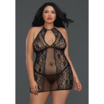 Babydoll de rejilla y encaje con abertura para siluetas con curvas - Desirelle - Imagen 2