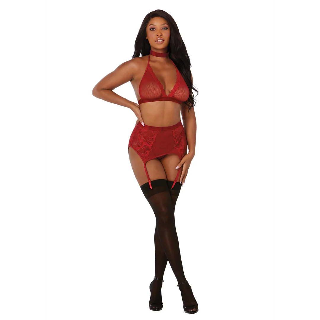 Conjunto de cuatro piezas Dreamgirl de rejilla y encaje - Imagen 10