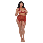 Conjunto de cuatro piezas Dreamgirl de rejilla y encaje