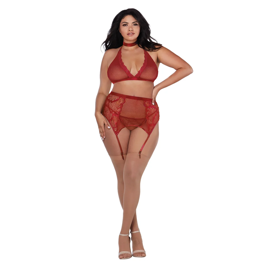 Conjunto de cuatro piezas Dreamgirl de rejilla y encaje - Imagen 4