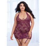 Conjunto de encaje con liguero, cuello halter y detalle en el escote para curvas – LIN - Imagen 2