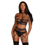 Conjunto de lencería a rayas Dreamgirl con liguero - Imagen 2