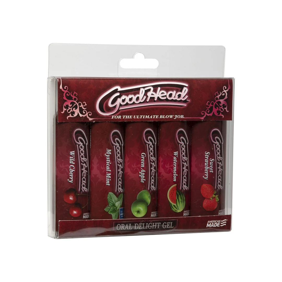Lubricante con sabor – Gel oral GoodHead, pack de 5 para sexo oral – Cereza, Menta, Sandía, Manzana verde, Fresa dulce – 5 x 1 fl oz / 30 ml – Doc Johnson - Imagen 1