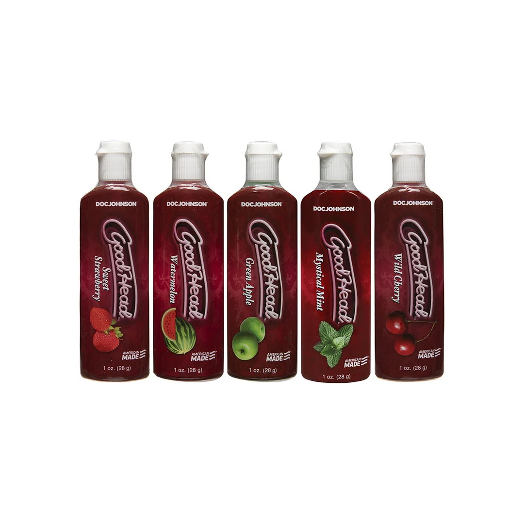 Lubricante con sabor – Gel oral GoodHead, pack de 5 para sexo oral – Cereza, Menta, Sandía, Manzana verde, Fresa dulce – 5 x 1 fl oz / 30 ml – Doc Johnson - Imagen 2