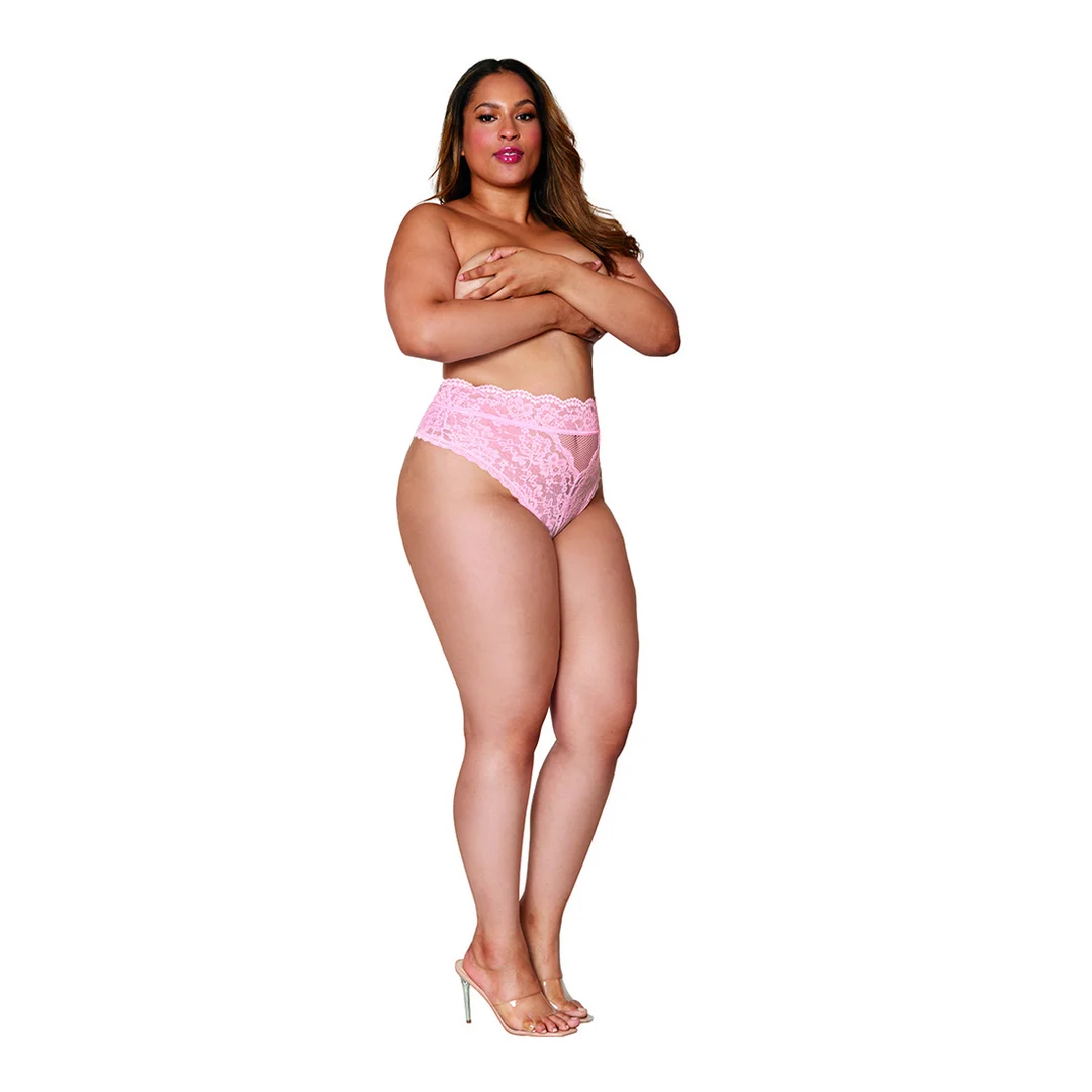 Braguita de encaje rosa de cintura alta Dreamgirl - Imagen 24