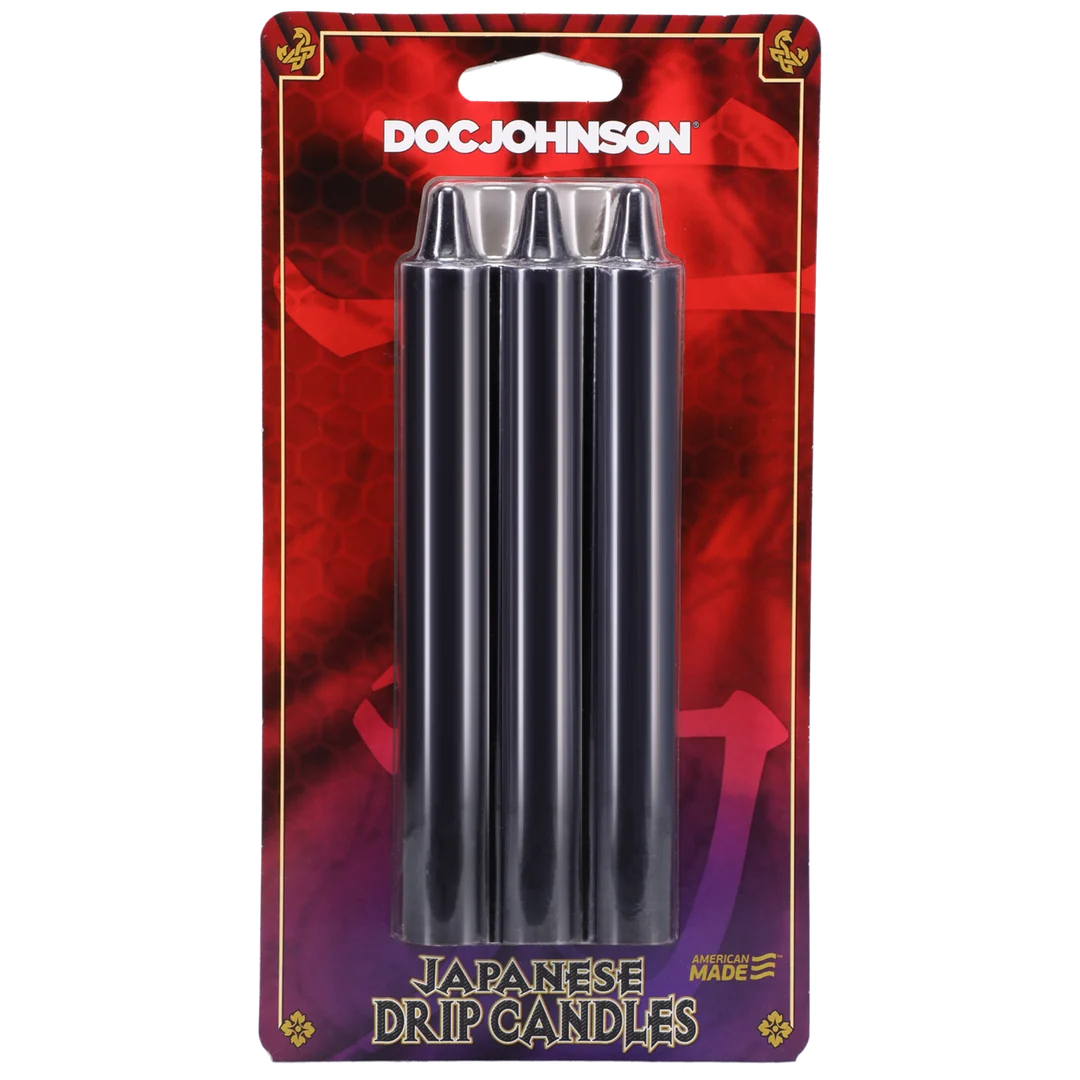 Velas japonesas de goteo, gotas cálidas seguras para la piel para el juego sensorial, aroma neutro, Doc Johnson, negras, 3 unidades - Imagen 1