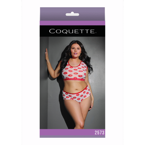 Top corto y shorts Coquette con estampado de labios