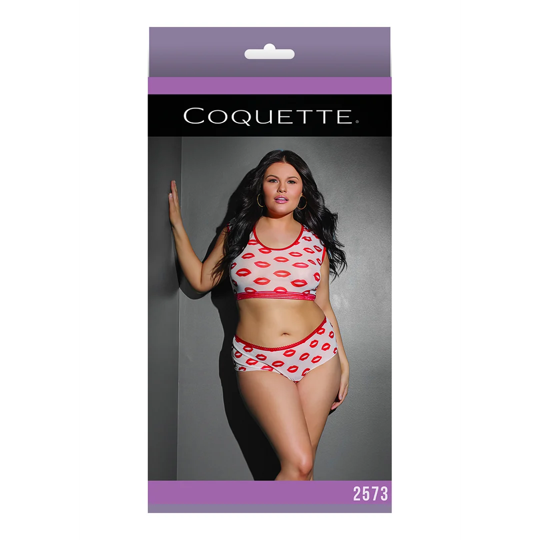 Top corto y shorts Coquette con estampado de labios - Imagen 1