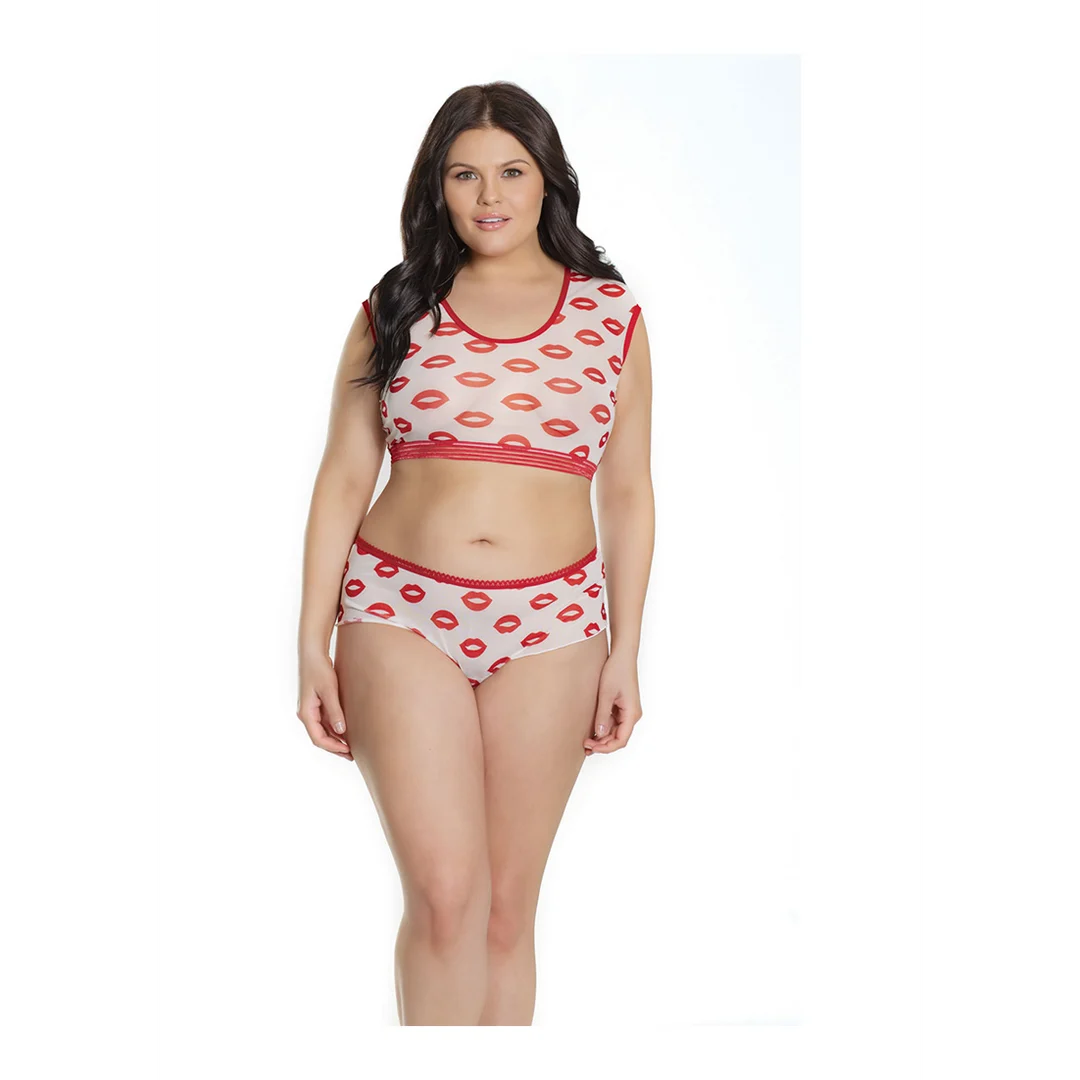 Top corto y shorts Coquette con estampado de labios - Imagen 3