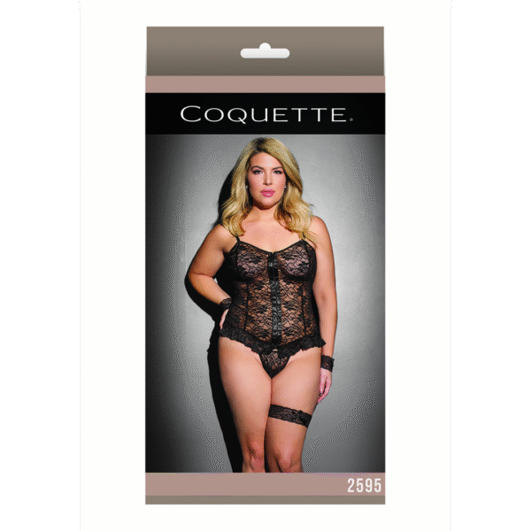 Top Cami Coquette con tanga, negro, talla grande