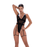 Body negro Mapalé con malla y detalles de piel sintética - Imagen 12