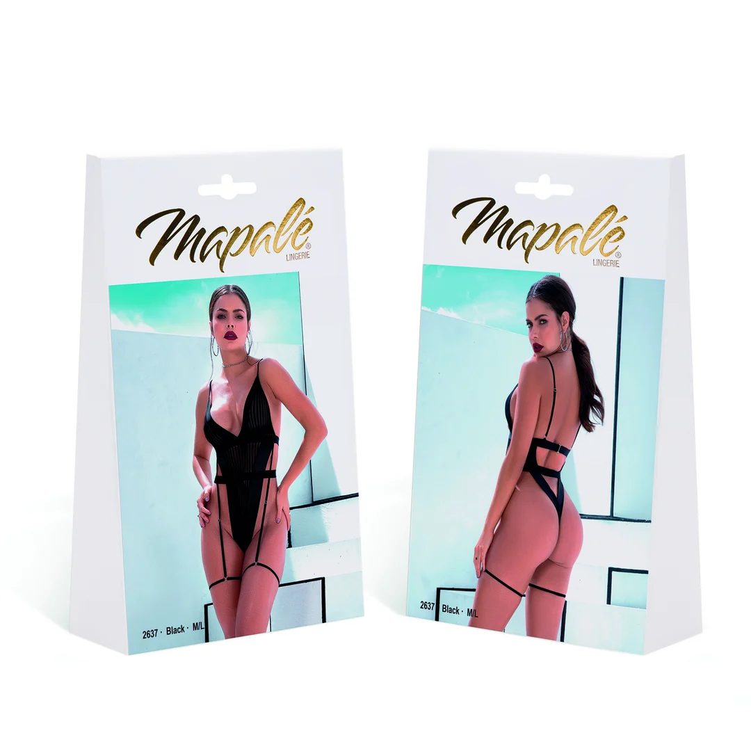 Body negro Mapalé con malla y detalles de piel sintética - Imagen 7