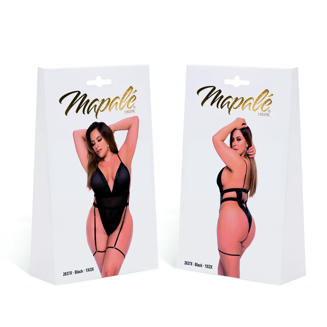 Body negro Mapalé con malla y detalles de piel sintética - Imagen 1