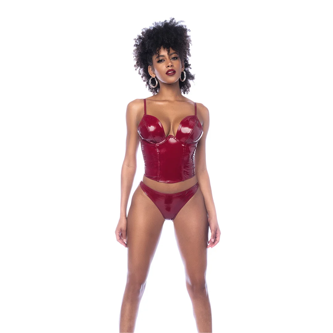 Conjunto bustier Mapalé en rojo vino brillante - Imagen 2