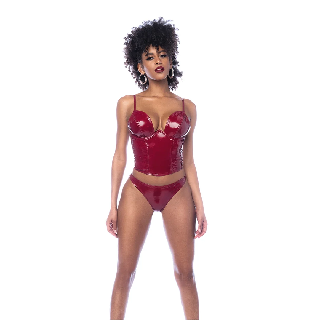 Conjunto bustier Mapalé en rojo vino brillante - Imagen 4