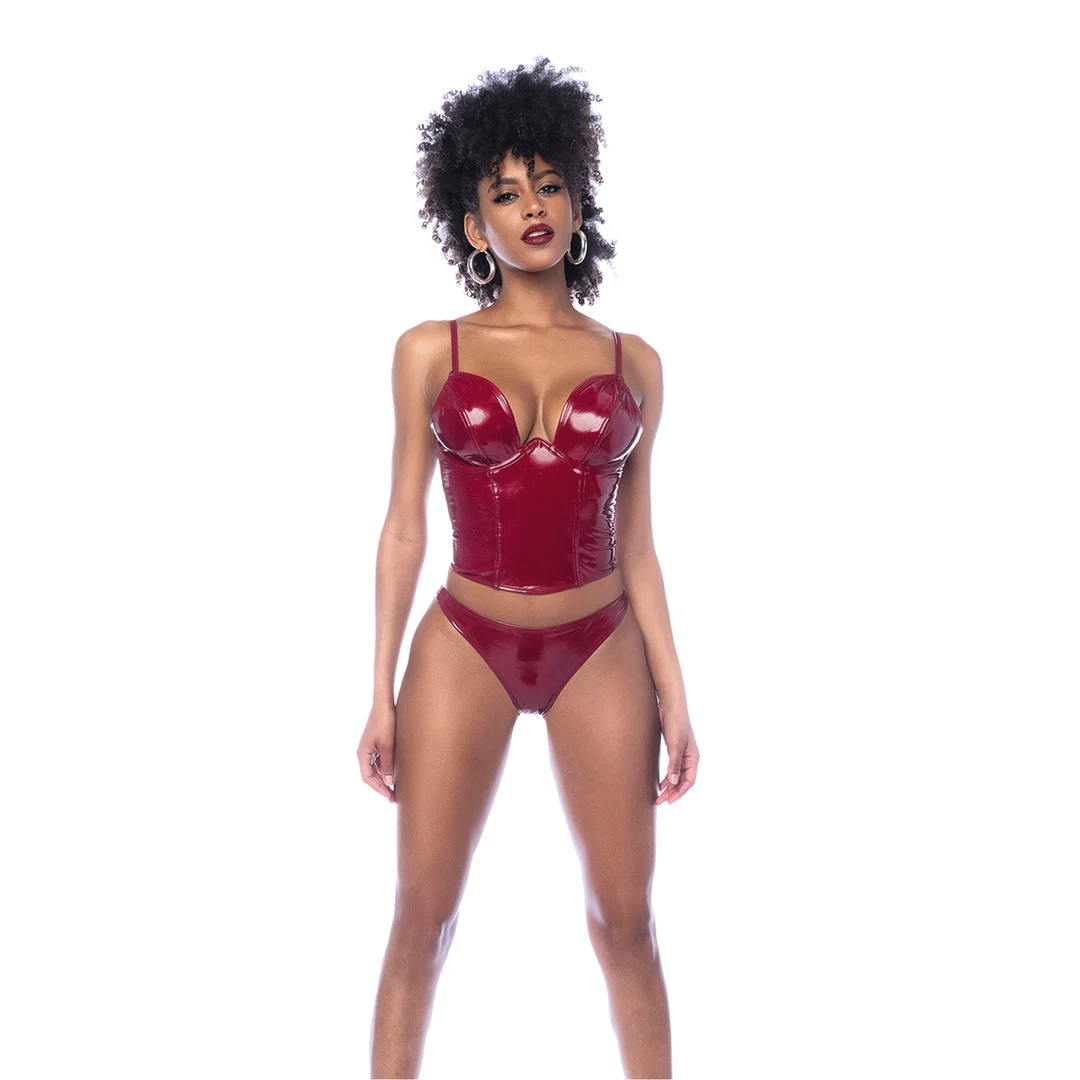 Conjunto bustier Mapalé en rojo vino brillante - Imagen 8
