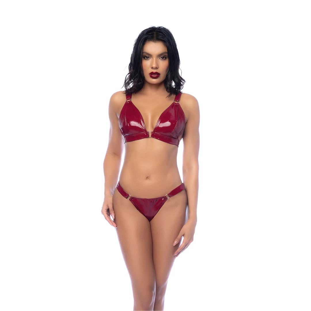 Conjunto de sujetador Mapalé de dos piezas en rojo vino brillante - Imagen 3