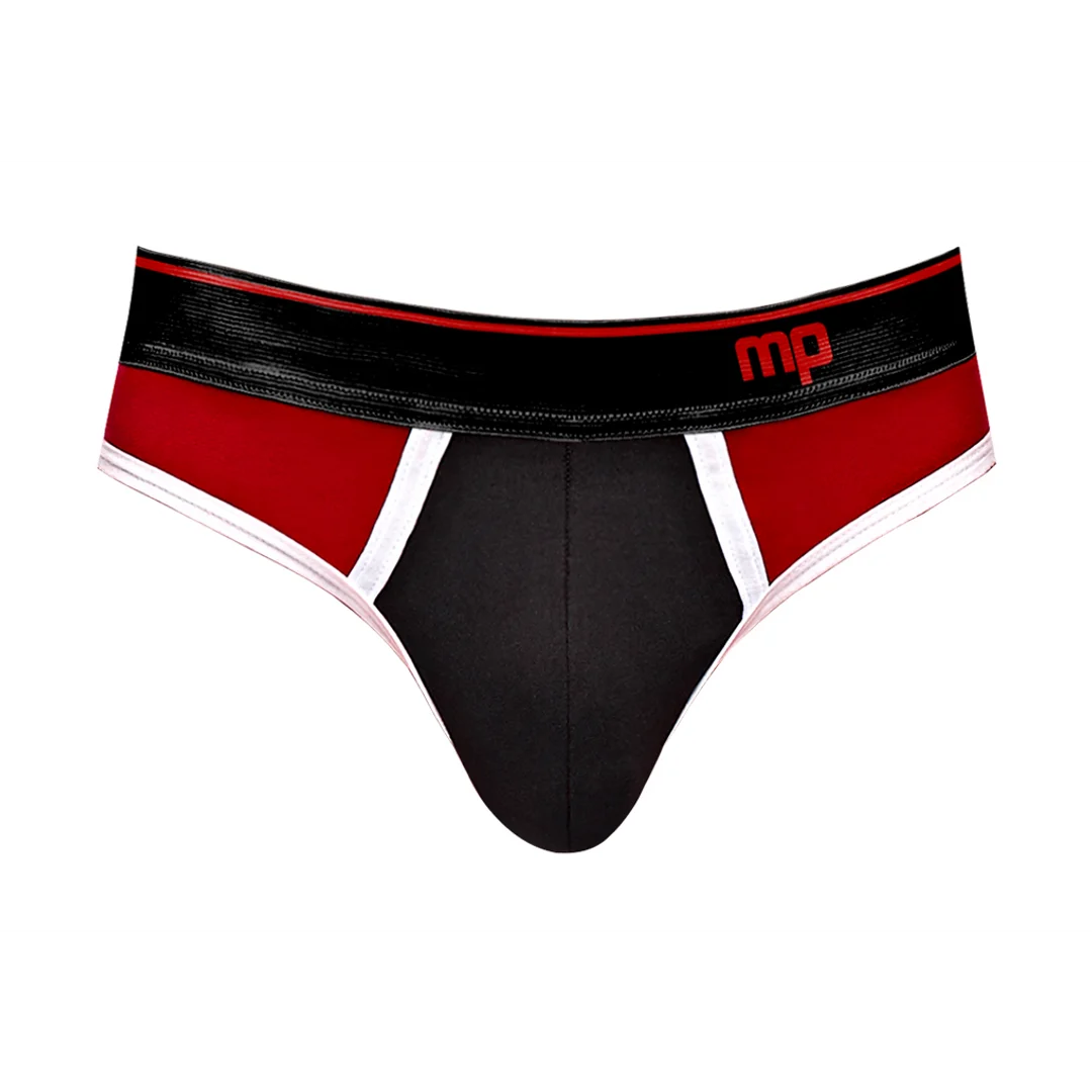 Male Power Panel Thong L/XL negro y rojo - Imagen 4