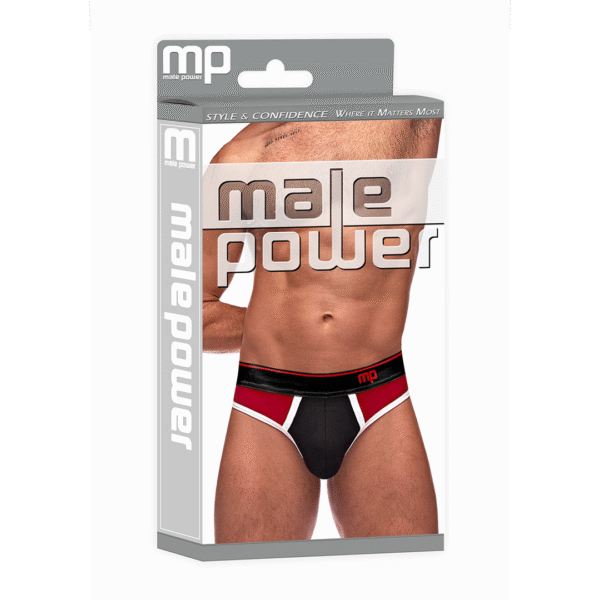 Male Power Panel Thong L/XL negro y rojo
