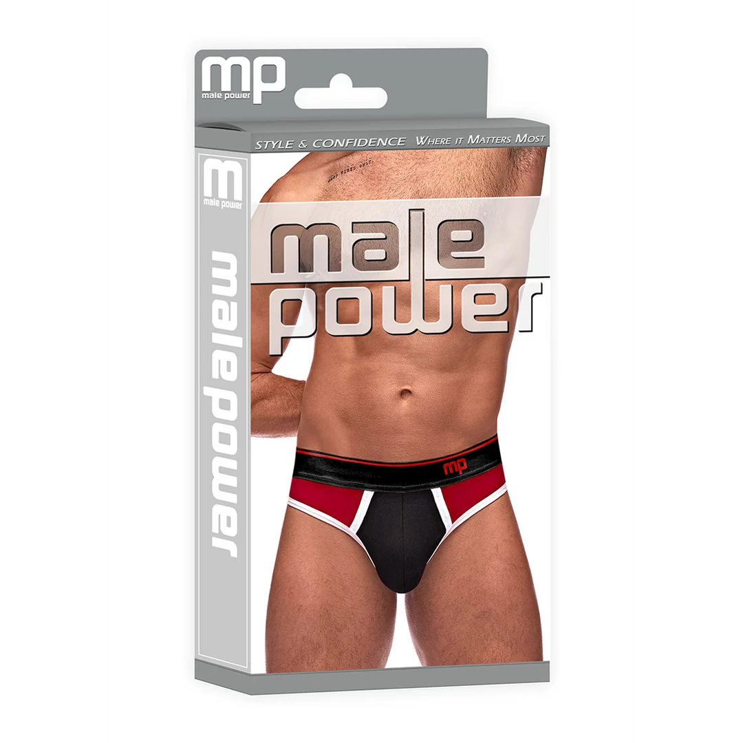 Male Power Panel Thong L/XL negro y rojo - Imagen 1