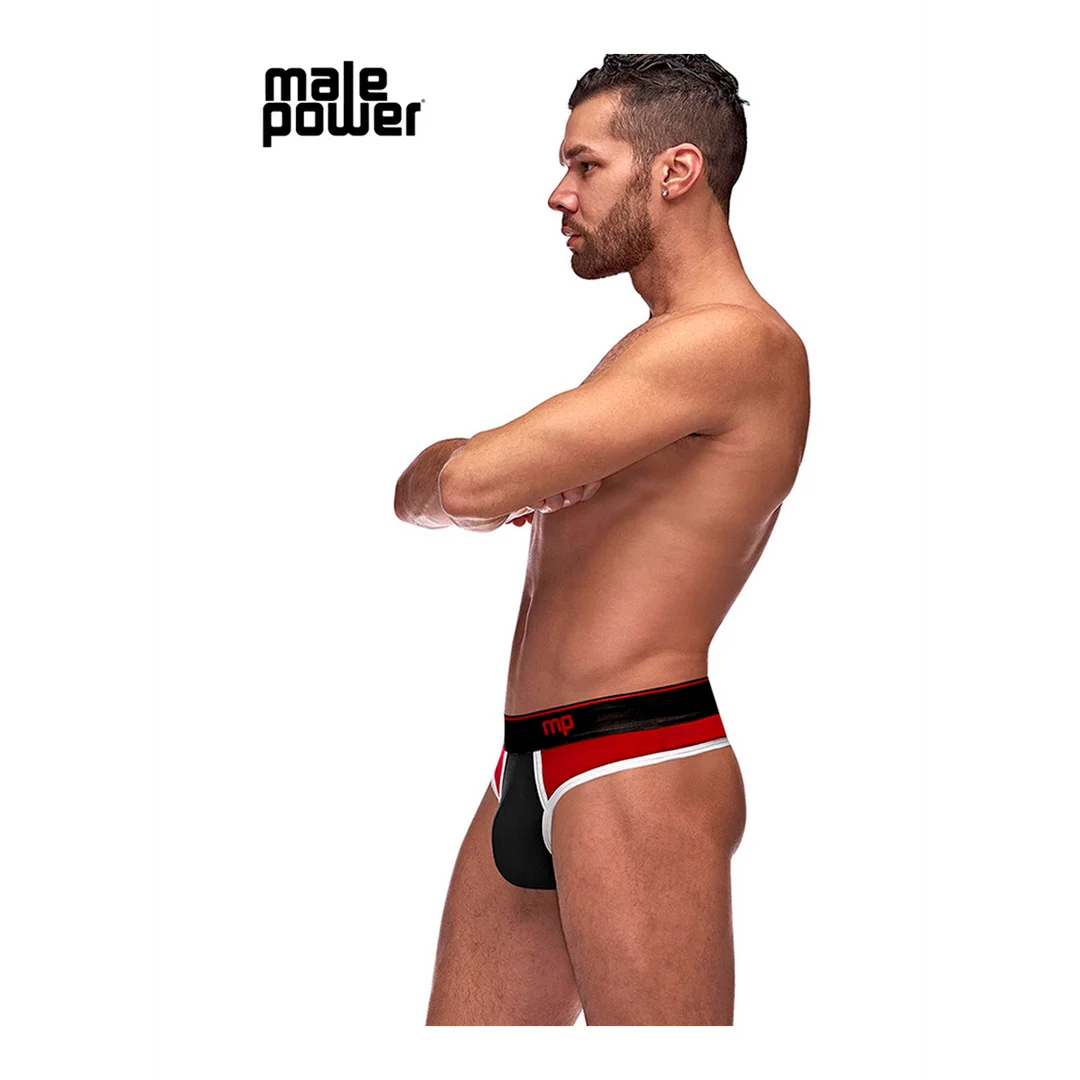 Male Power Panel Thong L/XL negro y rojo - Imagen 2