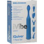 Mini vibrador con 6 cabezales intercambiables y 10 modos – iVibe Select iQuiver (Periwinkle/Red Velvet) Doc Johnson