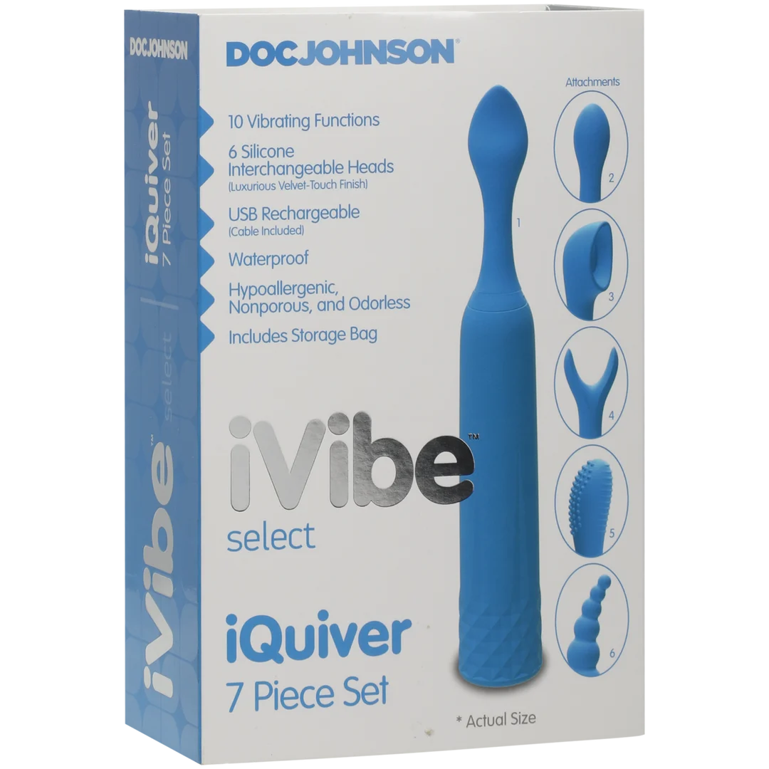 Mini vibrador con 6 cabezales intercambiables y 10 modos – iVibe Select iQuiver (Periwinkle/Red Velvet) Doc Johnson - Imagen 1