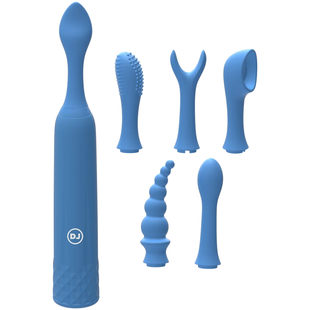 Mini vibrador con 6 cabezales intercambiables y 10 modos – iVibe Select iQuiver (Periwinkle/Red Velvet) Doc Johnson - Imagen 2