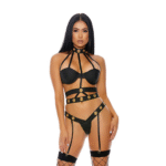 Conjunto de lencería con cuello halter de tiras y ligueros para un look sensual, Forplay - Imagen 3