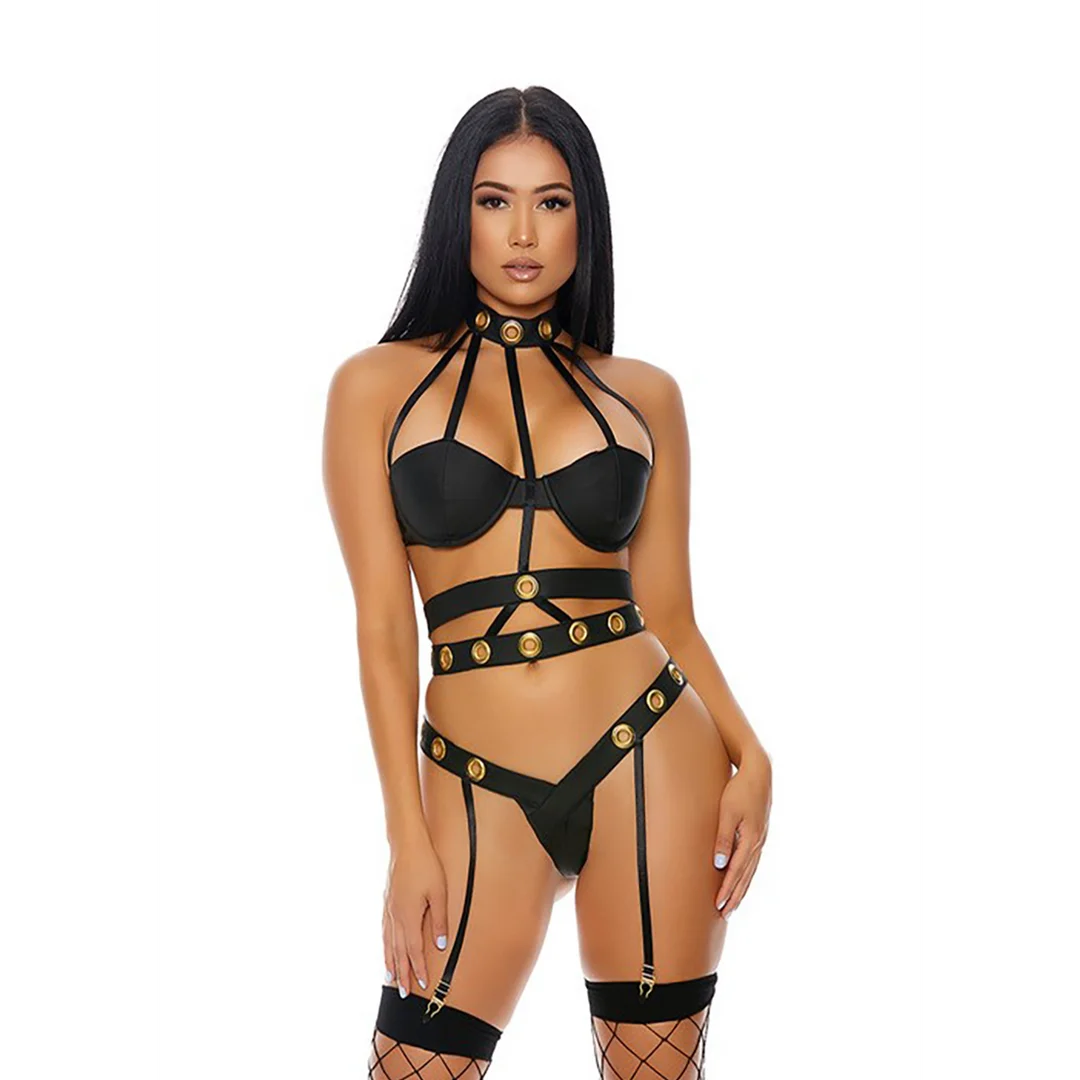 Conjunto de lencería con cuello halter de tiras y ligueros para un look sensual, Forplay - Imagen 3