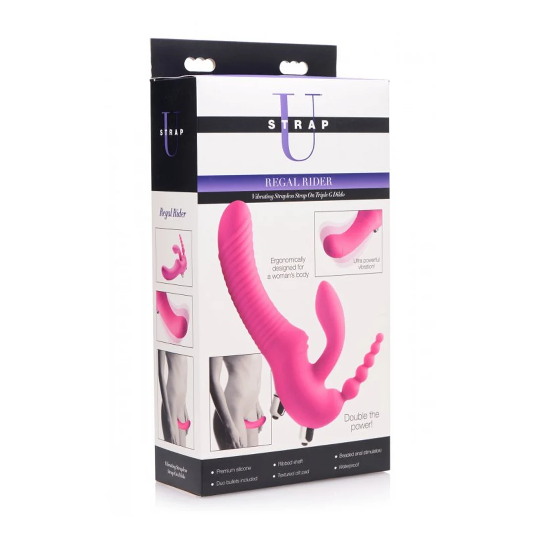 Vibrador sin arnés con triple estimulación para quien lo lleva y su pareja: Regal Rider XR Brands - Imagen 1