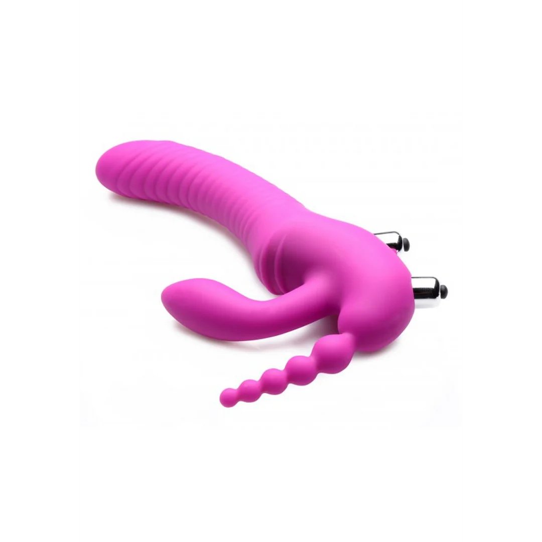 Vibrador sin arnés con triple estimulación para quien lo lleva y su pareja: Regal Rider XR Brands - Imagen 4