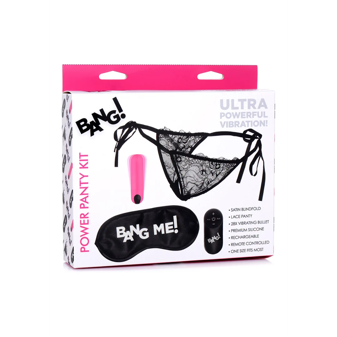 Power Panty con tanga de encaje, bala vibradora y antifaz - Imagen 1