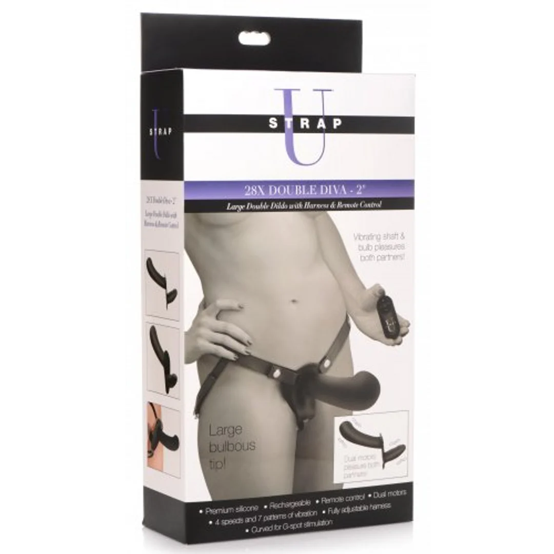 vibrador para parejas – dildo doble con arnés y mando a distancia – XR Brands negro XR Brands - Imagen 1