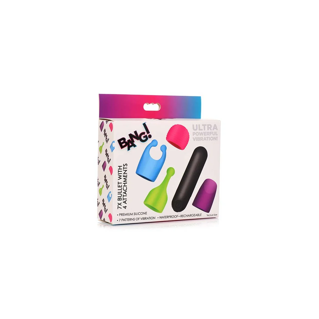 vibrador bullet recargable con 4 accesorios que brillan en la oscuridad – XR Brands - Imagen 1