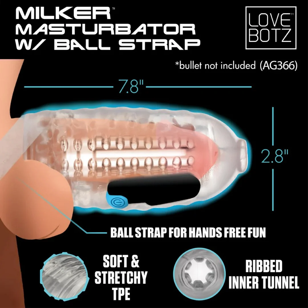 XR Brands Milker masturbador de TPE con banda para los testículos - Imagen 3