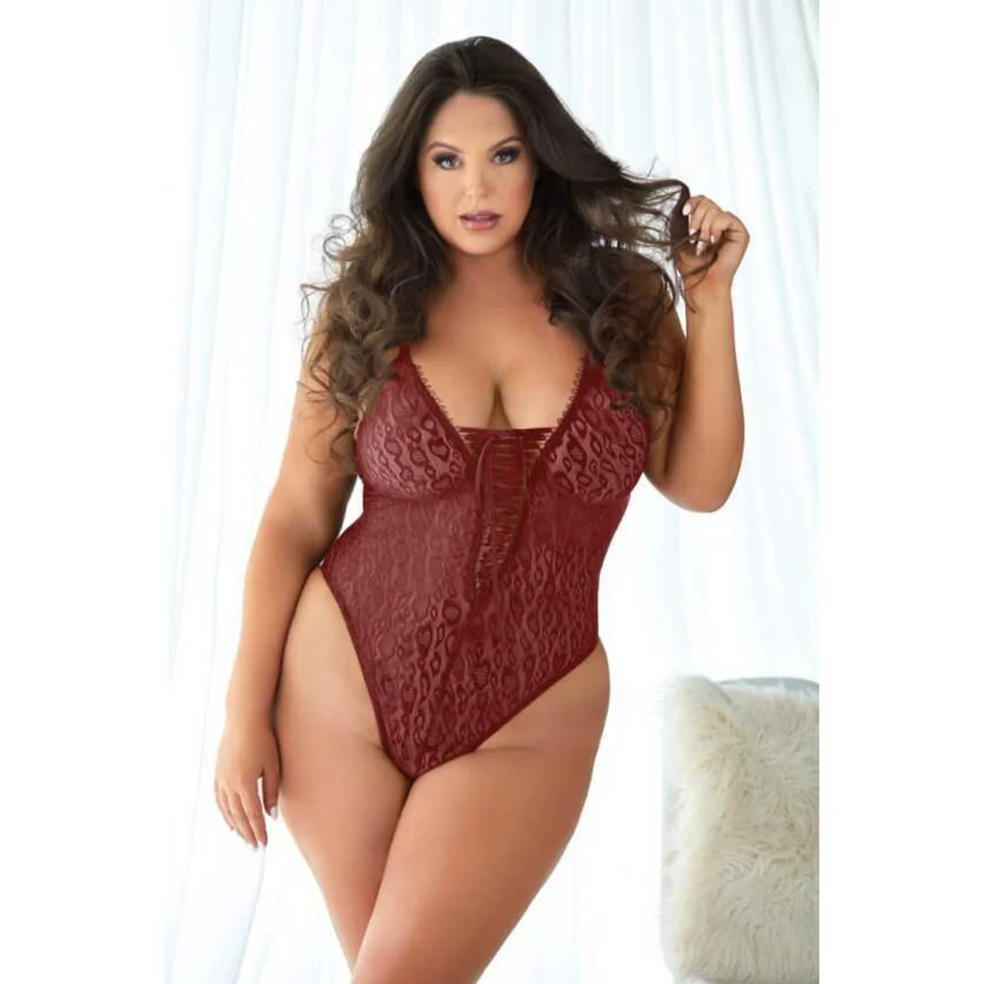 Body de encaje con estampado de leopardo Allure en color rubí - Imagen 2