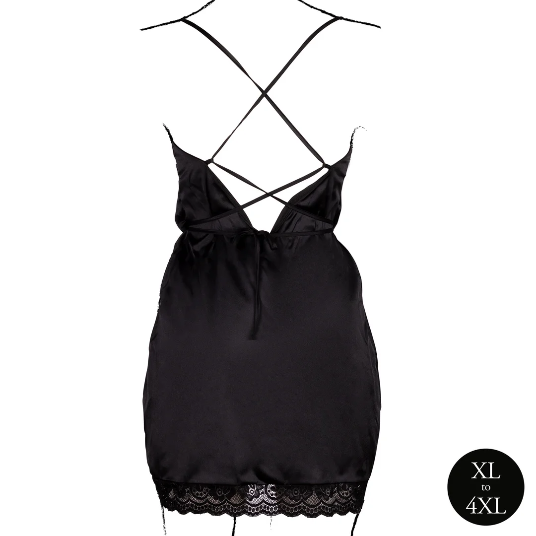 Vestido de satén para tallas grandes con espalda descubierta y abertura, puro glamour curvy – Le Desir - Imagen 5