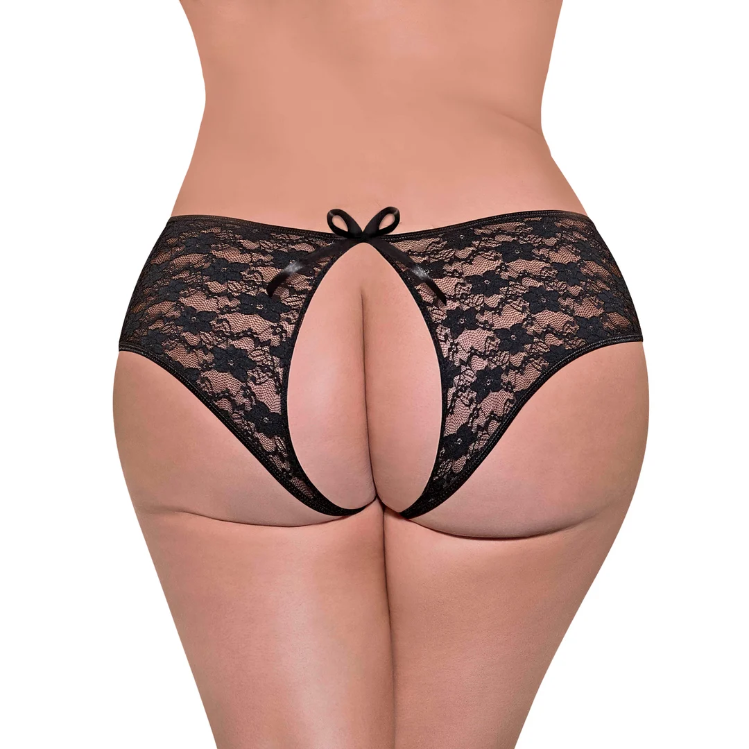 B303BLK2XL-5 Culotte abierto de encaje con abertura trasera para un look seductor – Magic Silk - Imagen 1