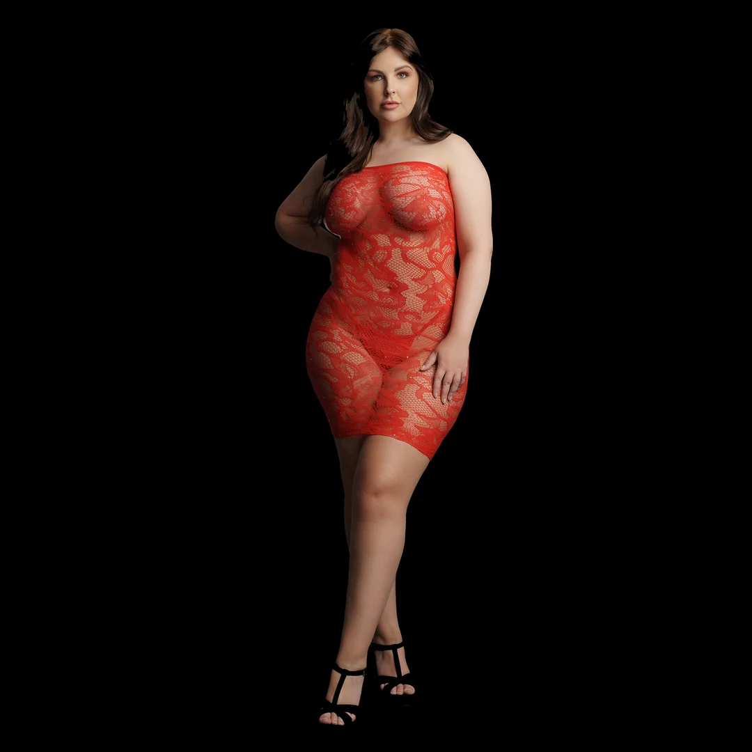 Conjunto de fiesta de encaje con pedrería y un brillo festivo para lencería curvy – LIN - Imagen 10
