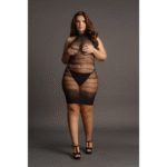 Vestido corto de rejilla sexy con cuello alto de encaje para lencería de tallas grandes – LIN - Imagen 4