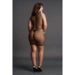 Vestido sexy de rejilla de talla grande con detalle en V en contraste, para siluetas con curvas — LIN - Imagen 5