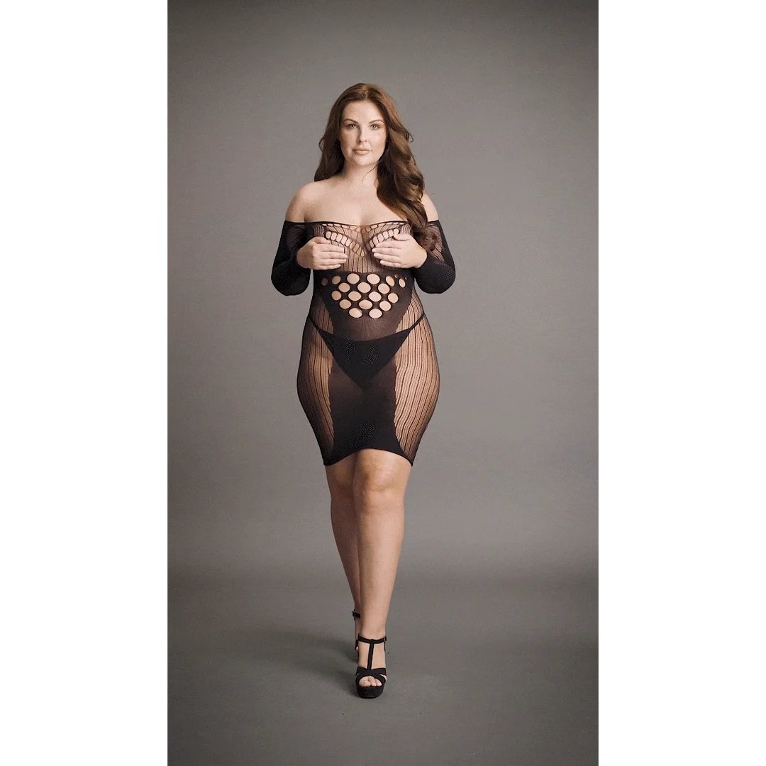 Minivestido de talla grande con rejilla y detalles en contraste para siluetas con curvas – LIN - Imagen 6